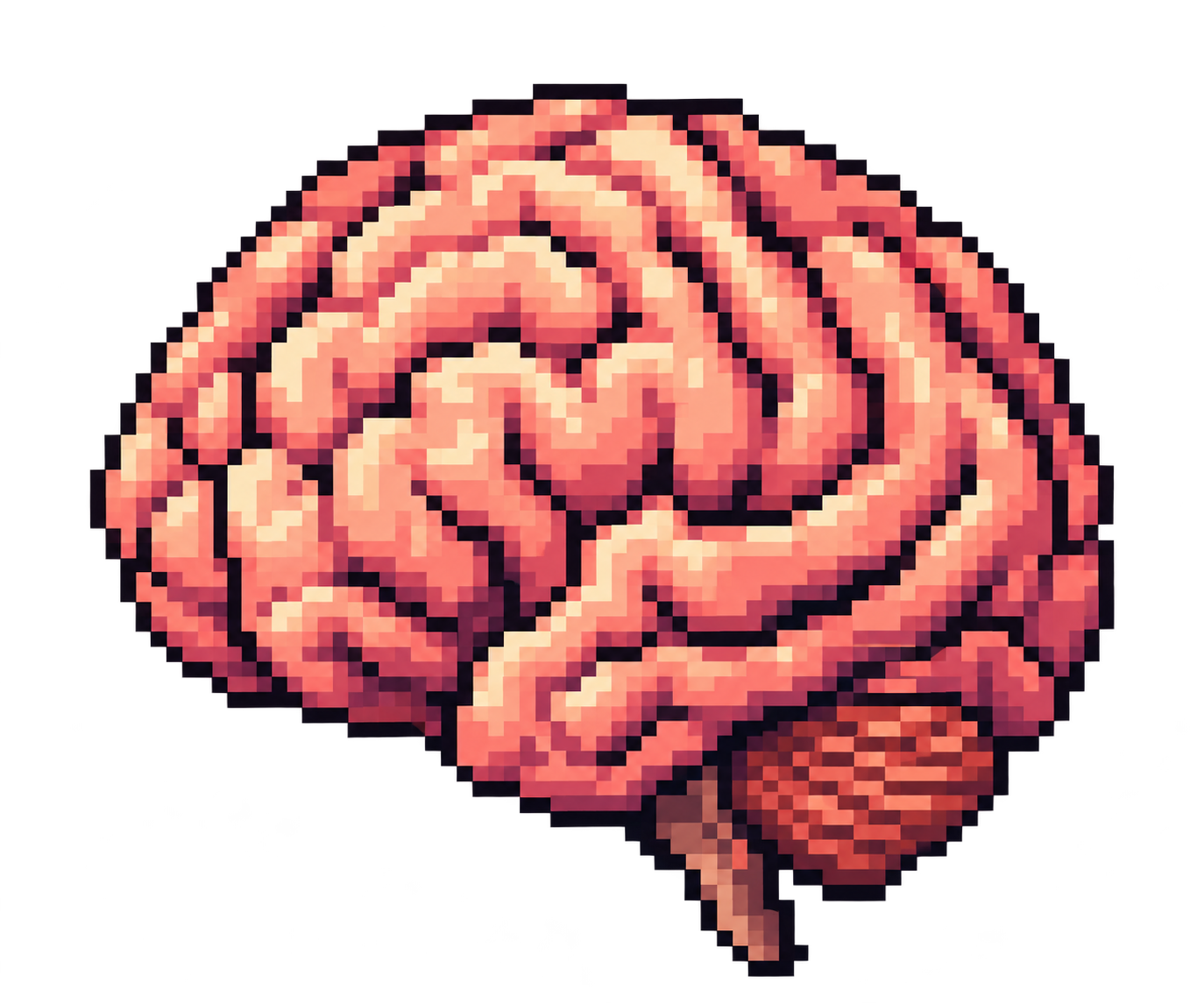 Cerebro rosa coral dibujado en píxeles, al estilo de los videojuegos de 16-bit